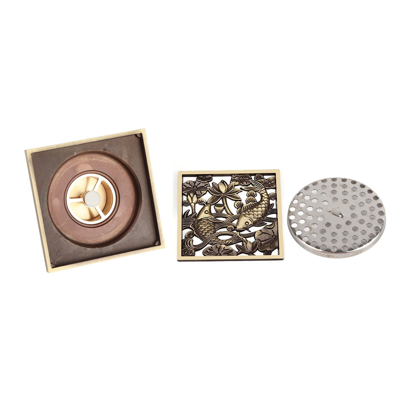 Antique Brass Square Floor Drain with Strainer Bathroom Washroom Drainage Clean Accessories