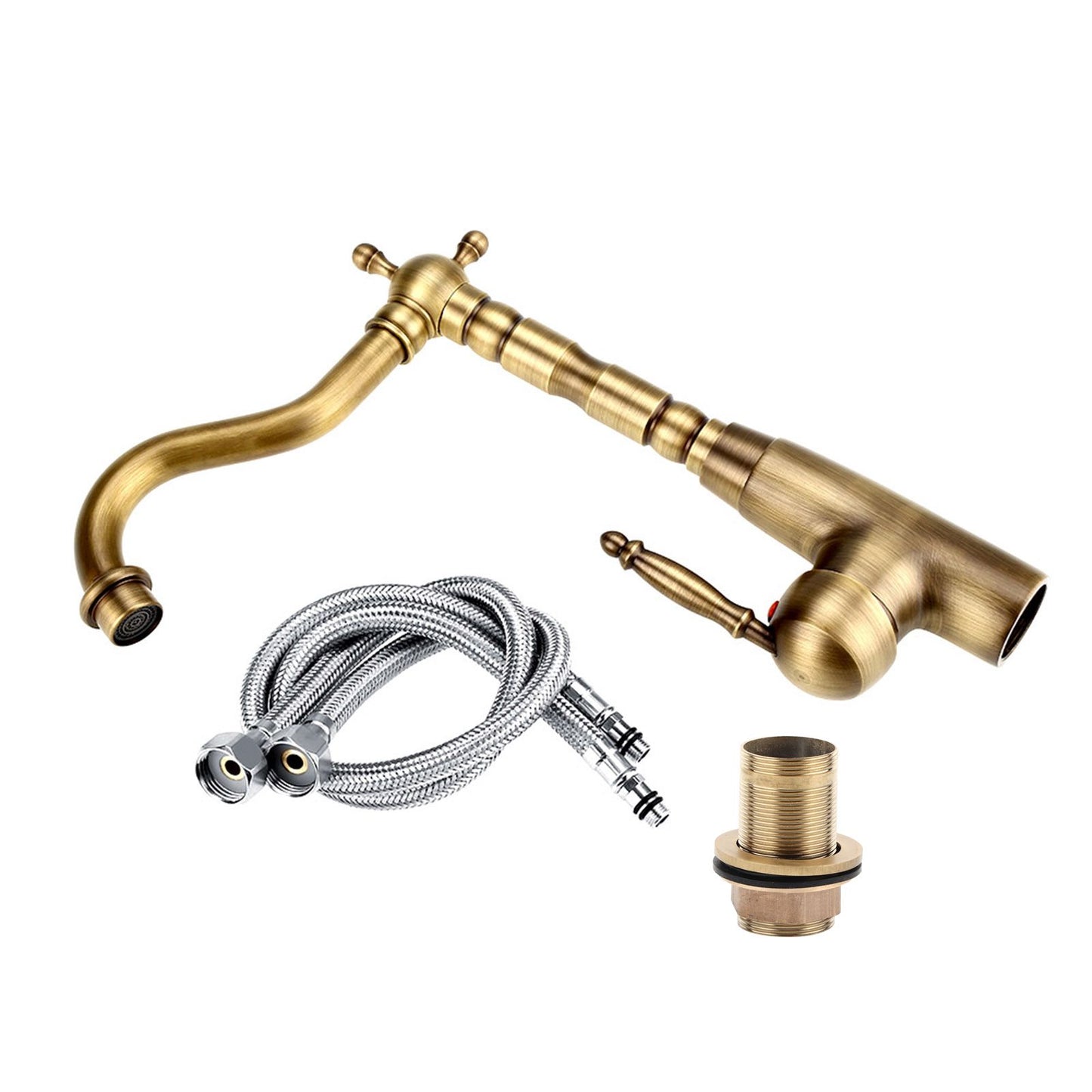 Antique Retro Style Solid Brass Kitchen Bathroom Basin Sink Faucet Hot Cold Pipes Mixer Tap