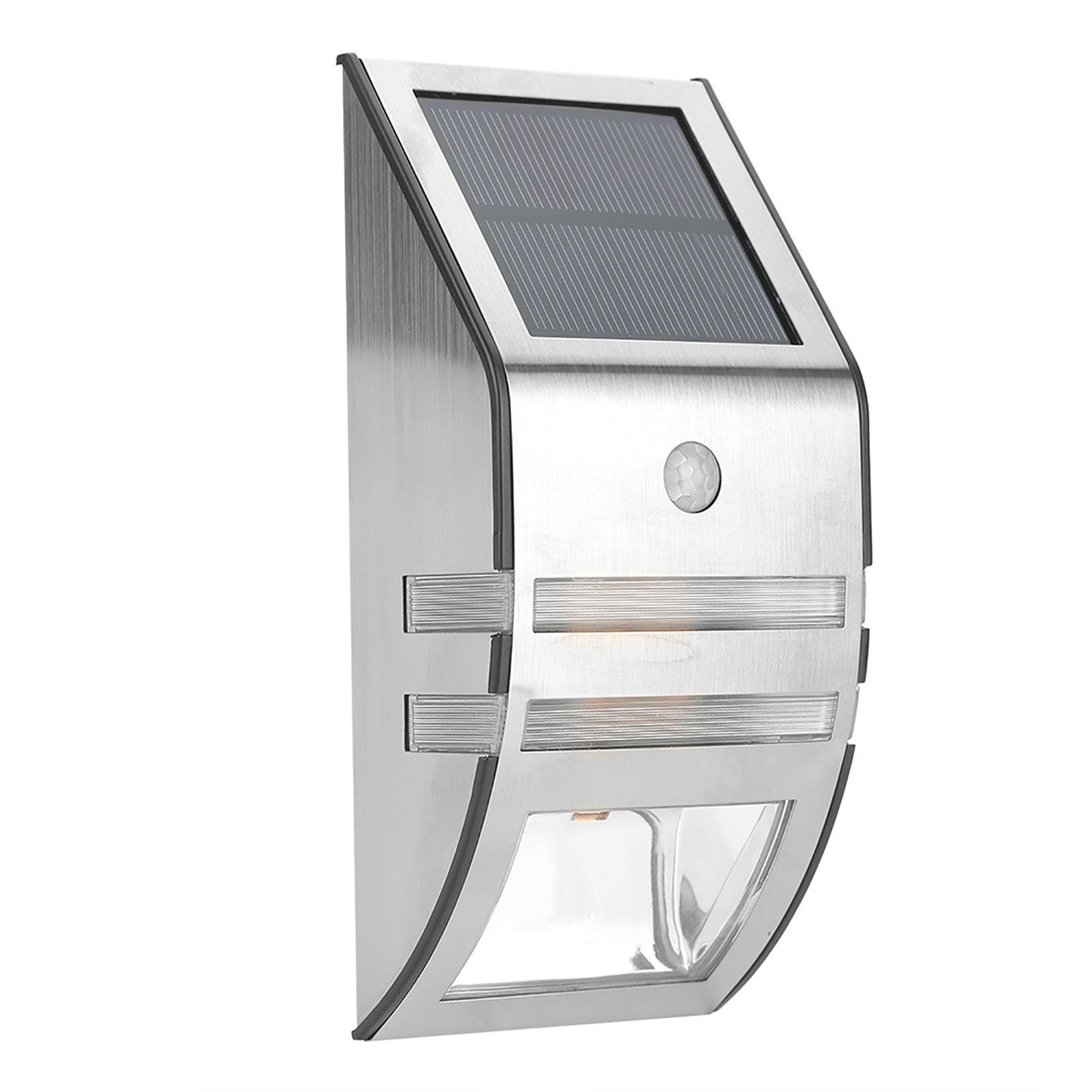 Solar Powered PIR Motion Sensor 2 LED Path Wall Light Garden Security Lamps Silver Pure White