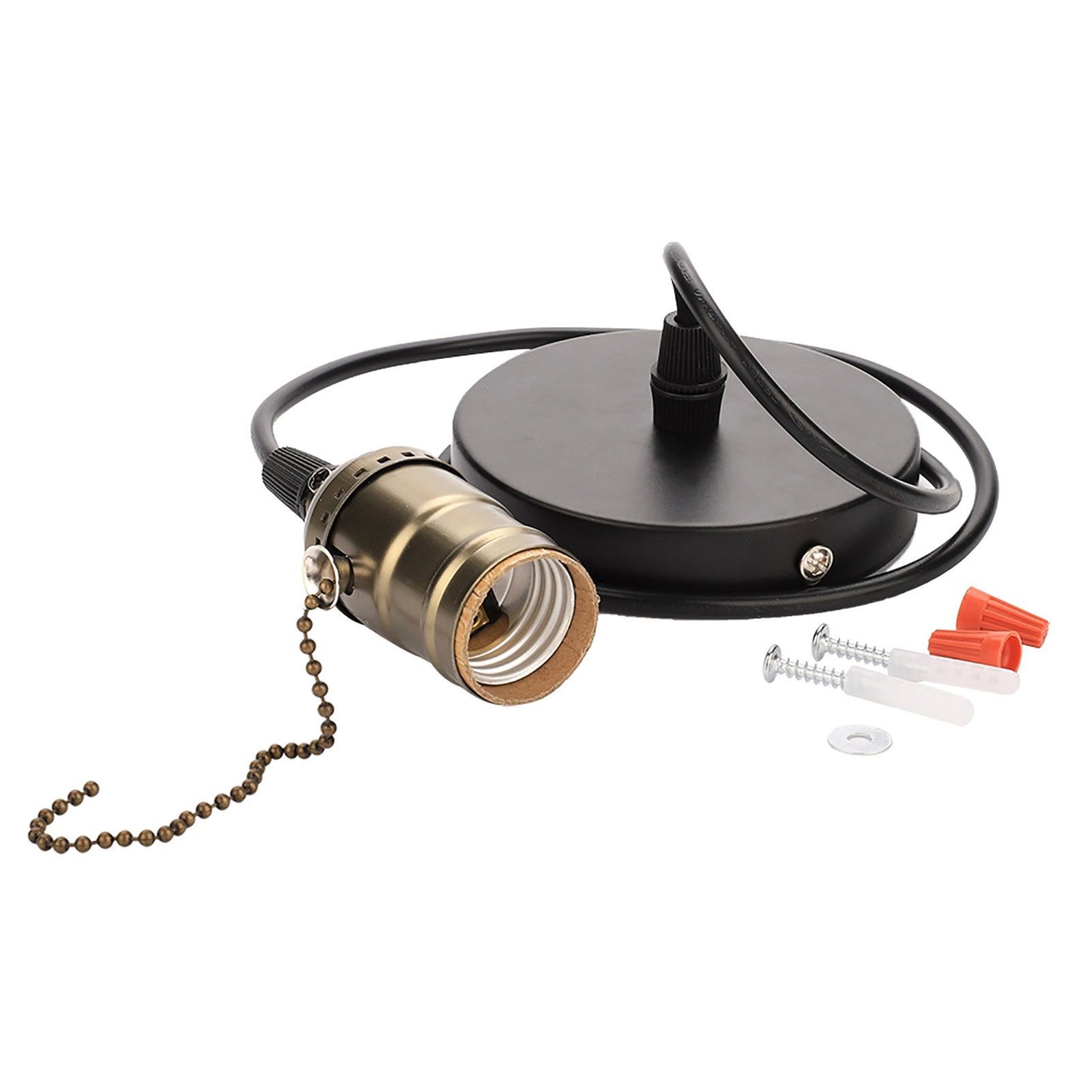 E27 Vintage Pendant Light Holder with Pull Chain Switch Lamp Base Ceiling Mounted (Bronze)