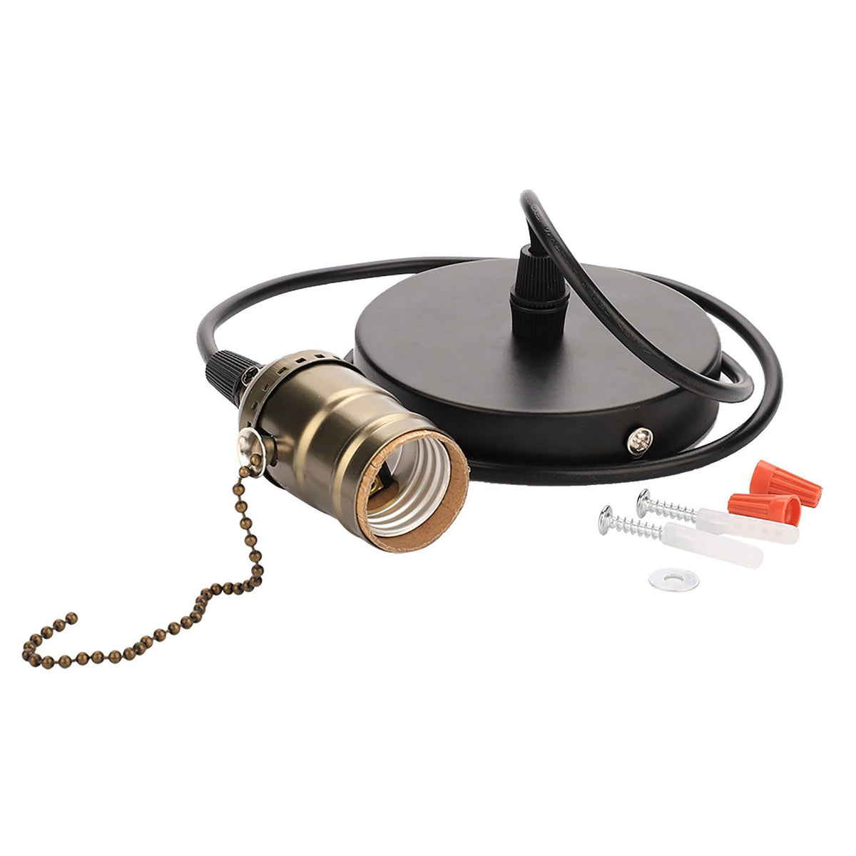 E27 Vintage Pendant Light Holder with Pull Chain Switch Lamp Base Ceiling Mounted (Bronze)