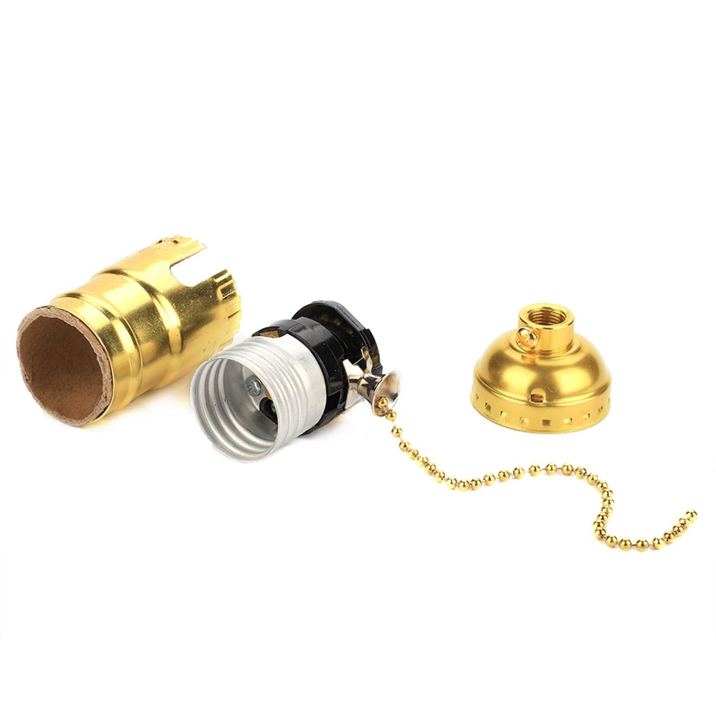 E27 Aluminum Vintage Light Socket with Pull Chain Desk Lamp Lighting Holder Screw Base (Golden)