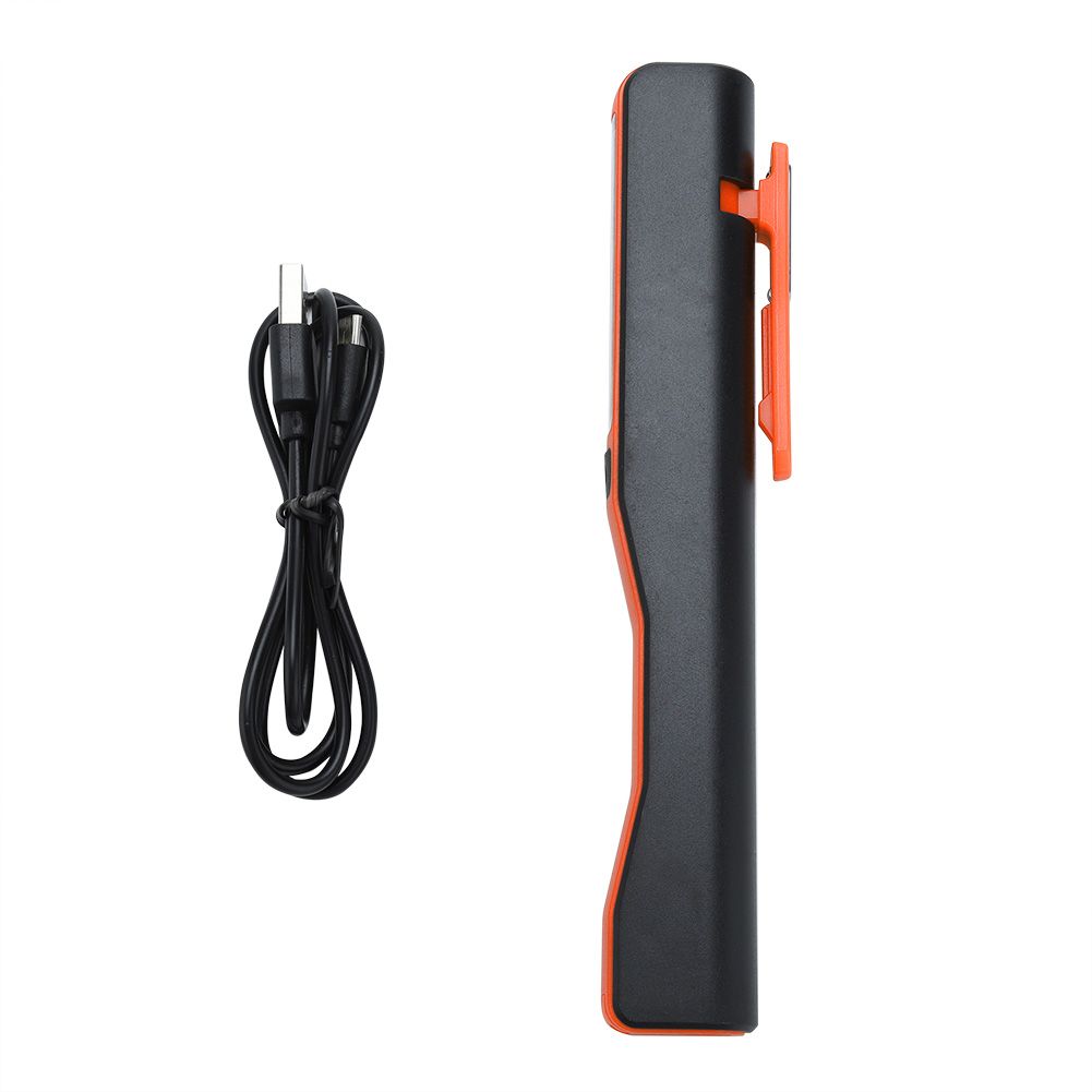 Rechargeable COB LED Flashlight Hand Pocket Pen Work Light with Magnetic Rotating Clip Orange