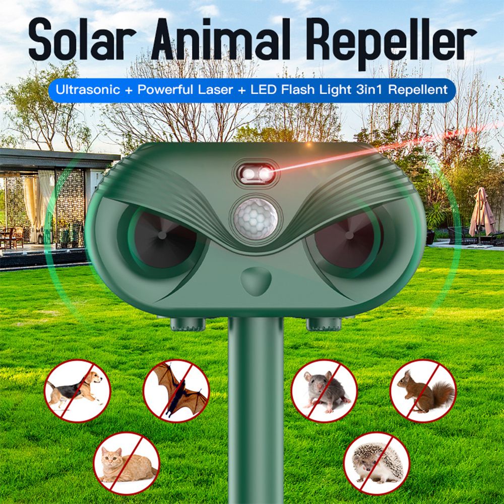 Solar Ultrasonic Animal Repellent Motion Activated LED Flash Light Cat Dog Deterrent Waterproof Animal Repeller Protect Farm for Dog / Cat / Bird / Rabbit / Raccoon