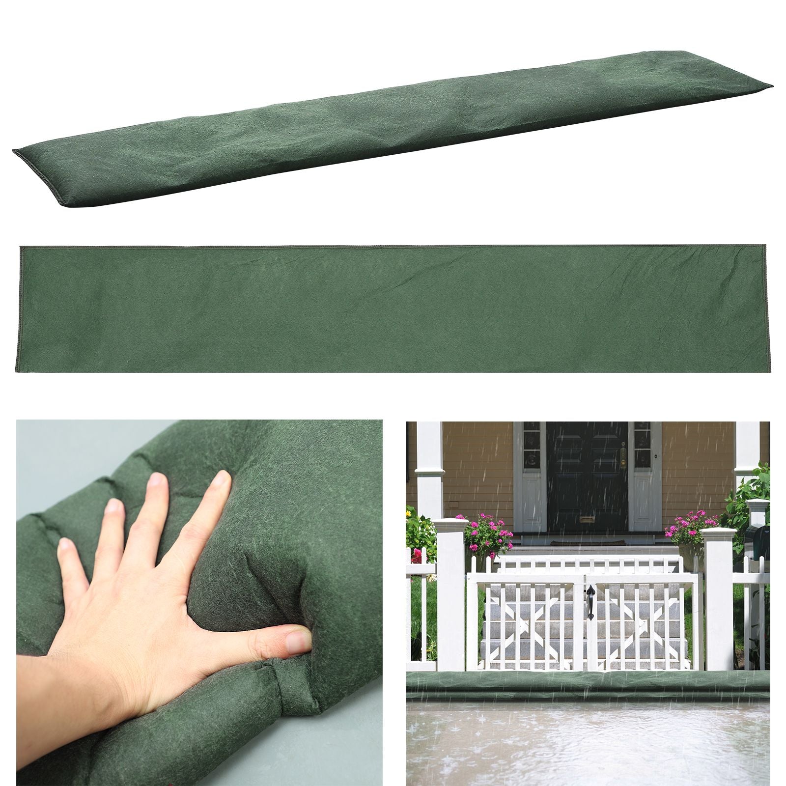 5PCS Water Activated Flood Barriers Non Woven Fabric Reusable Sandless Water Barrier Flood Bag for Rainy Season Green