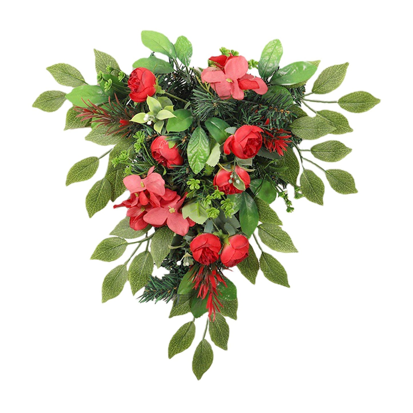 Red Tea Bud Hydrangea Upside down Tree PVC Green Plant Door Hanging Home Decoration