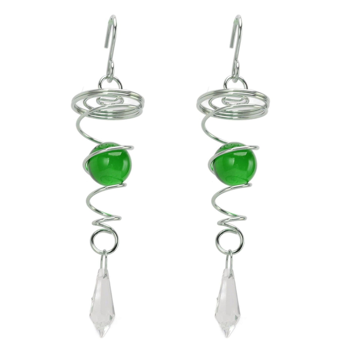 2Pcs Gazing Ball Spiral Tail Wind Spinner Stabilizer Stainless Steel Spiral Wind Chimes for Outside Green