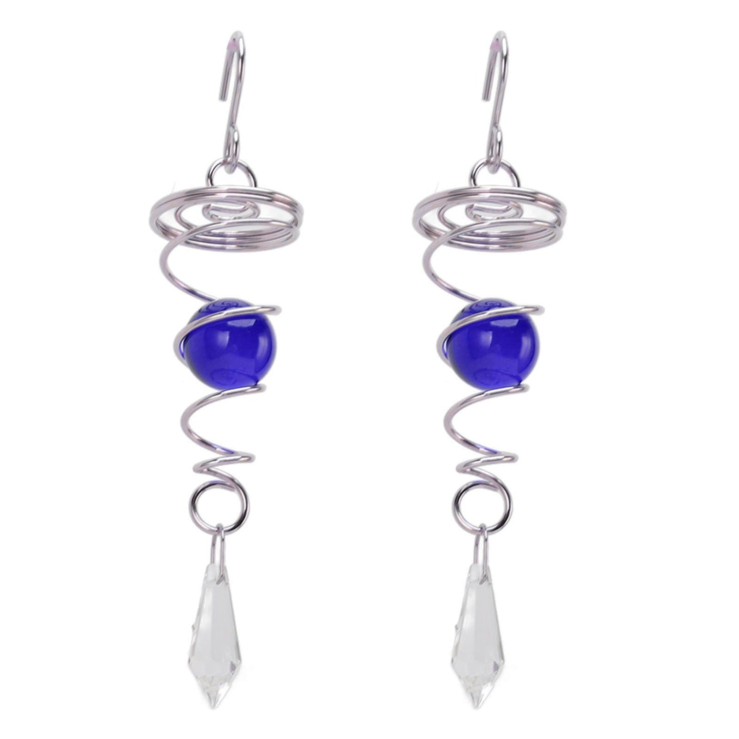 2Pcs Gazing Ball Spiral Tail Wind Spinner Stabilizer Stainless Steel Spiral Wind Chimes for Outside Blue