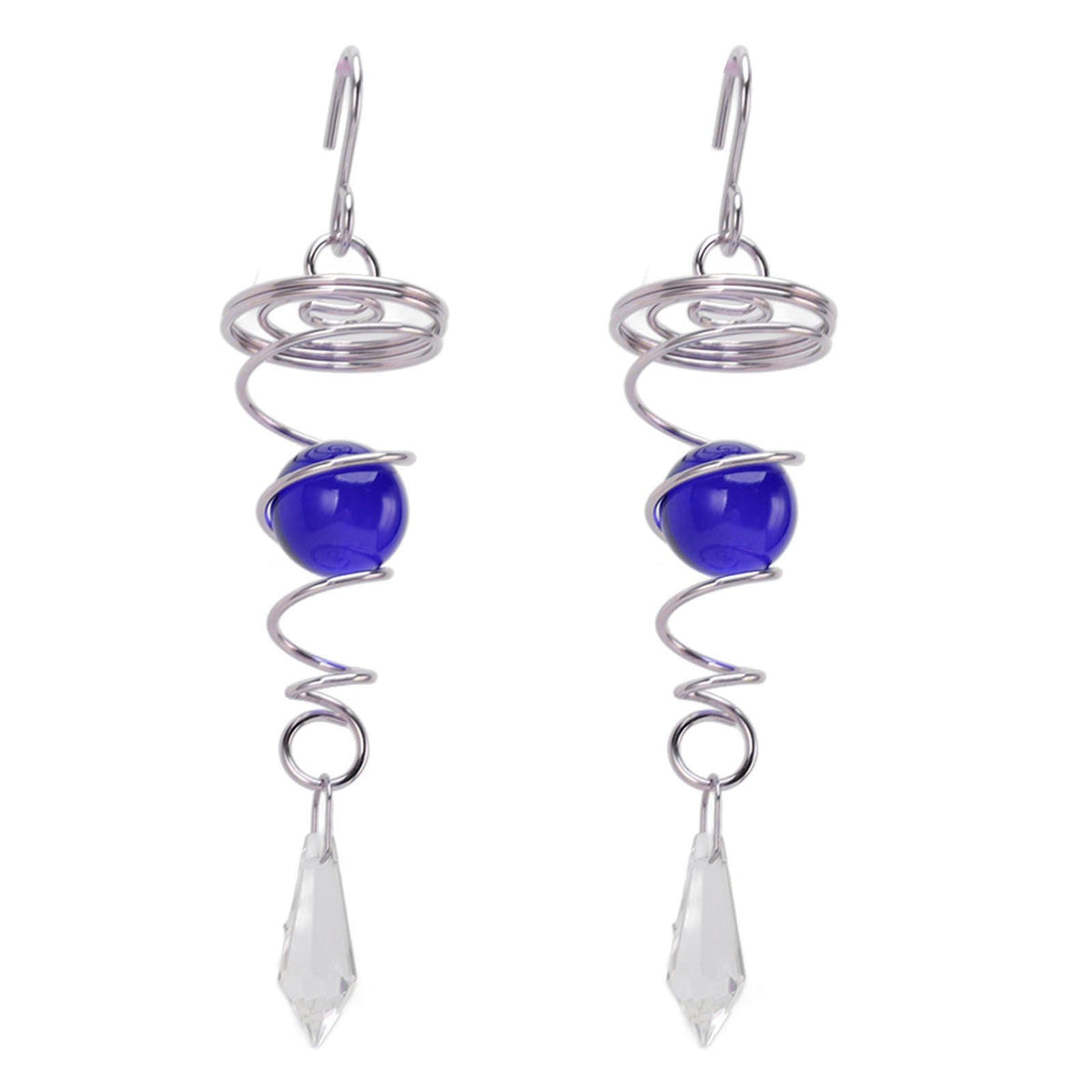2Pcs Gazing Ball Spiral Tail Wind Spinner Stabilizer Stainless Steel Spiral Wind Chimes for Outside Blue