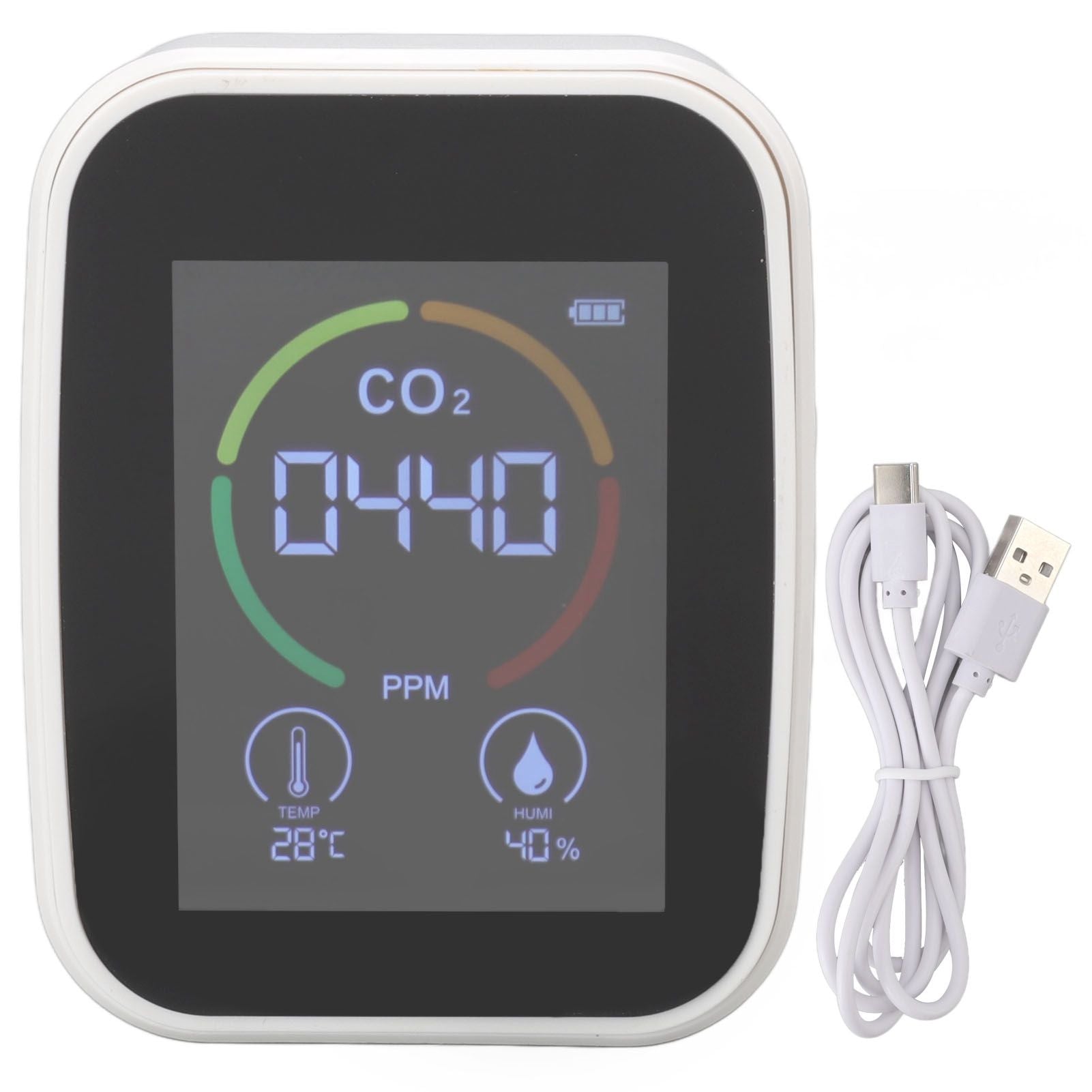 Indoor Air Quality Monitor Co2 Carbon Dioxide Detector TVOC Air Temperature Humidity Quality Detector White