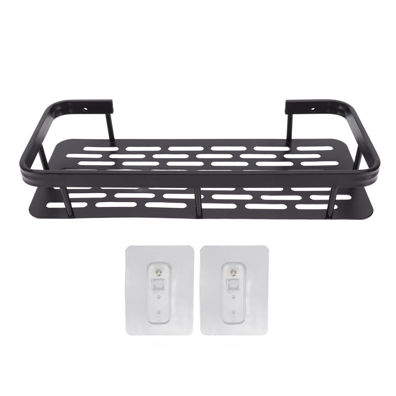 Shower Caddy Single Tier Durable Aluminium Rustproof Sticker Installation Shower Shelf for Bathroom Bedroom Kitchen Black