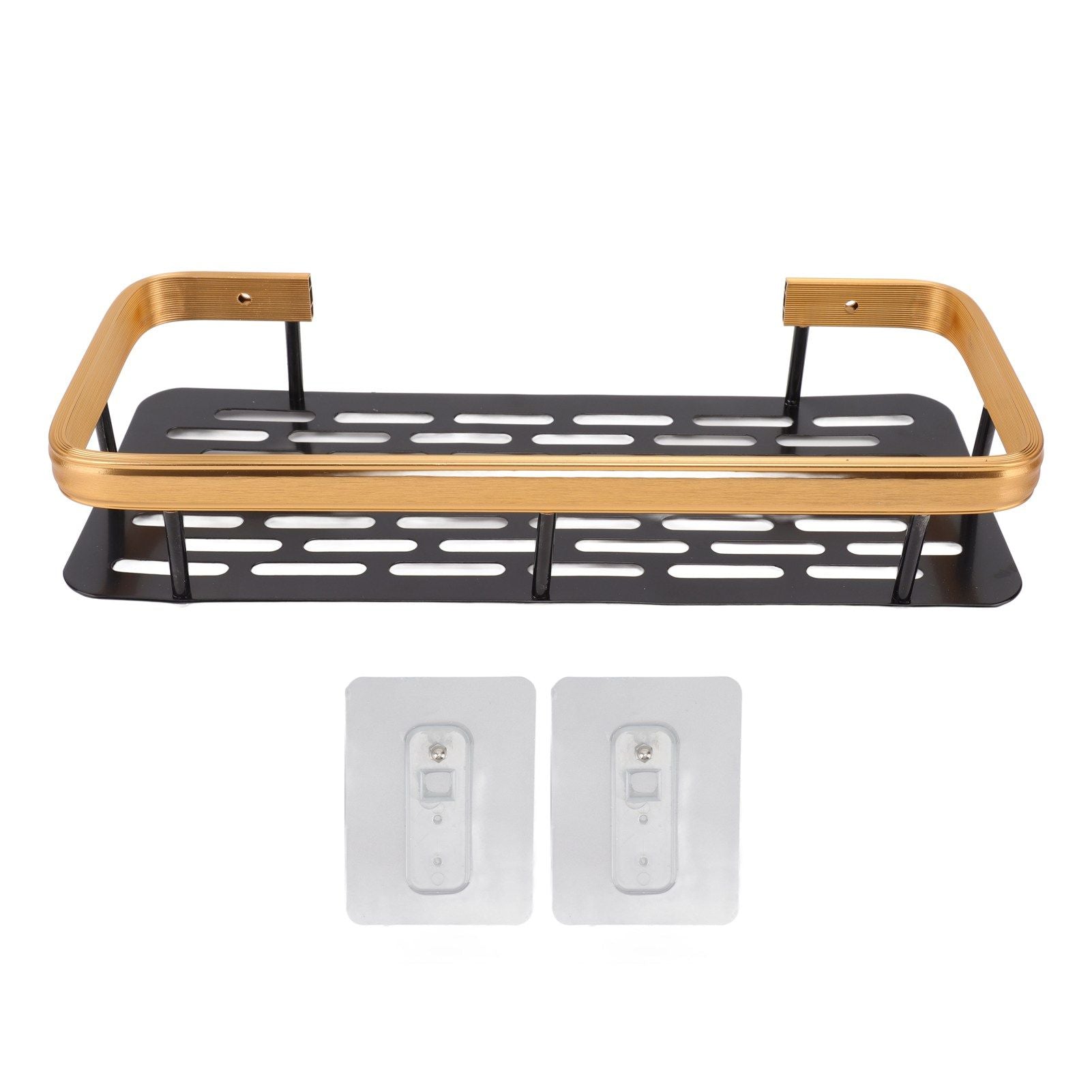 Shower Caddy Single Tier Durable Aluminium Rustproof Sticker Installation Shower Shelf for Bathroom Bedroom Kitchen Black Gold