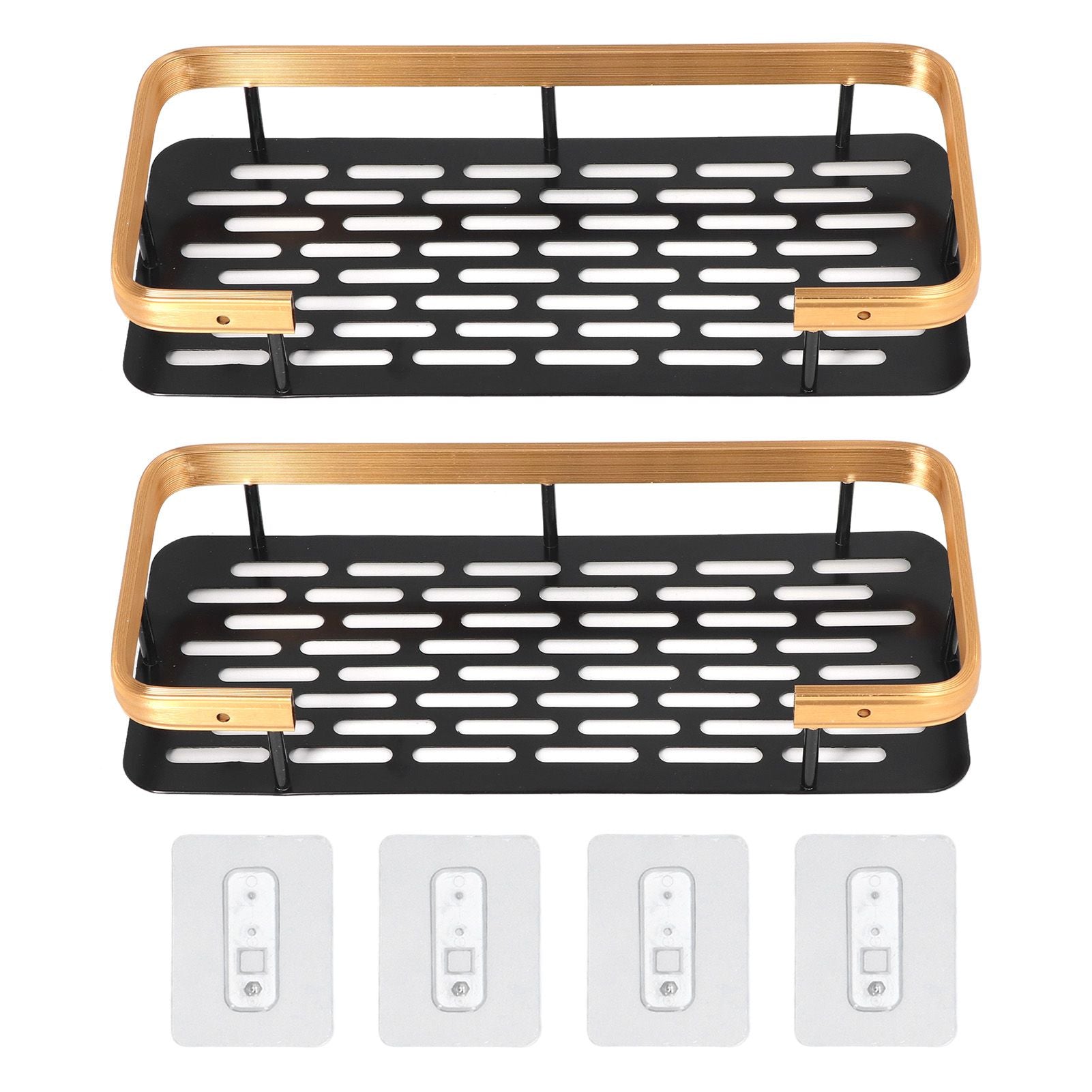 Shower Caddy Double Layer Rectangle Shape Space Saving Aluminum Punching Free Installation Bathroom Supplies for Home Black Gold