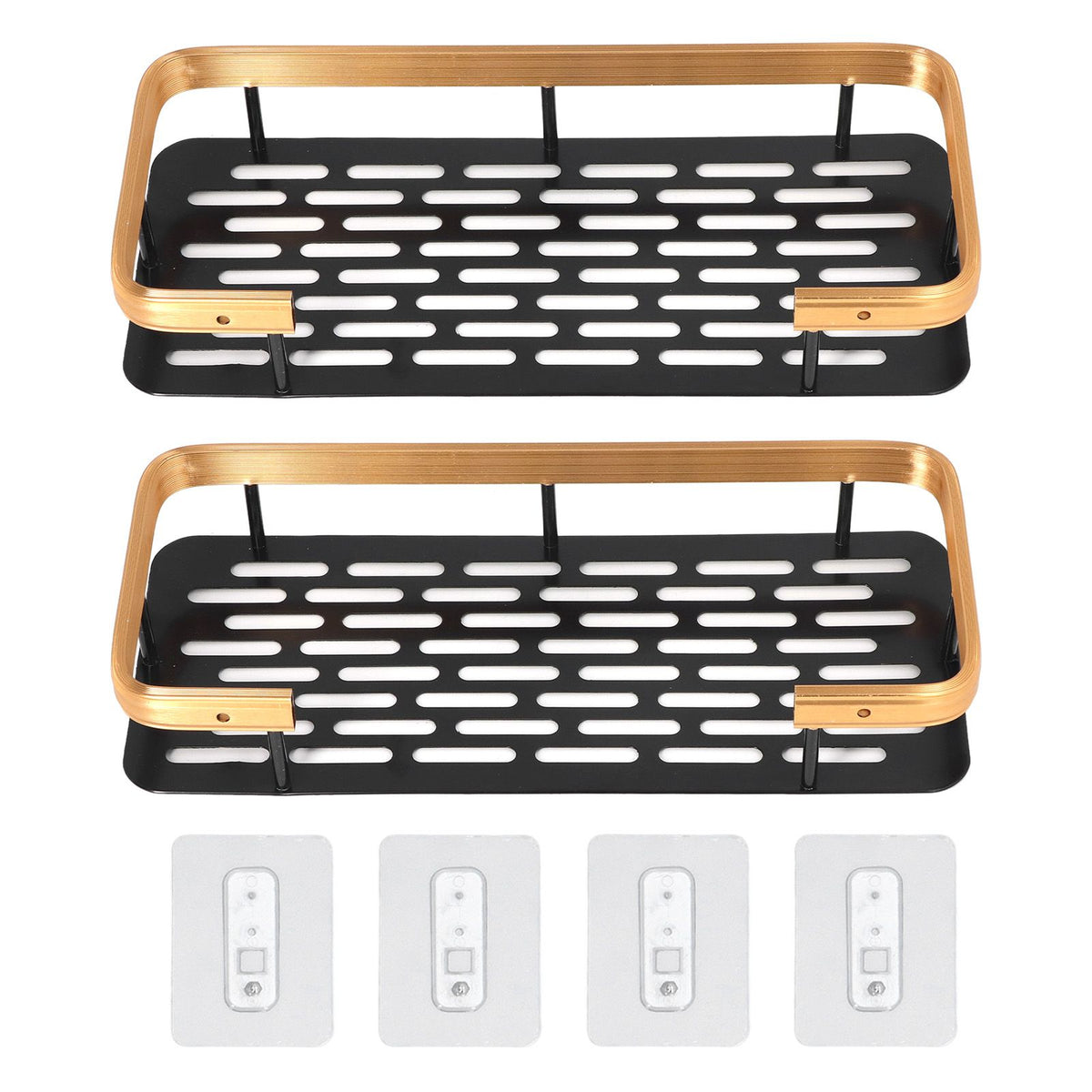 Shower Caddy Double Layer Rectangle Shape Space Saving Aluminum Punching Free Installation Bathroom Supplies for Home Black Gold
