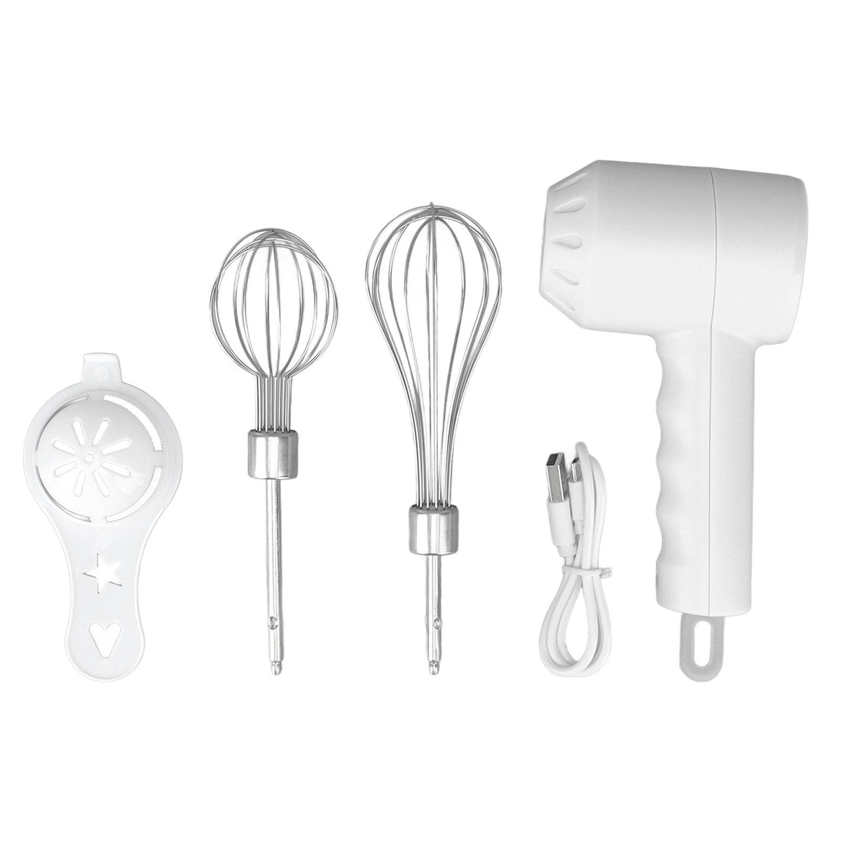 Cordless Electric Hand Mixer USB Rechargable Handheld Eggbeater Electric Milk Frother with 2 Stir Sticks for Home White