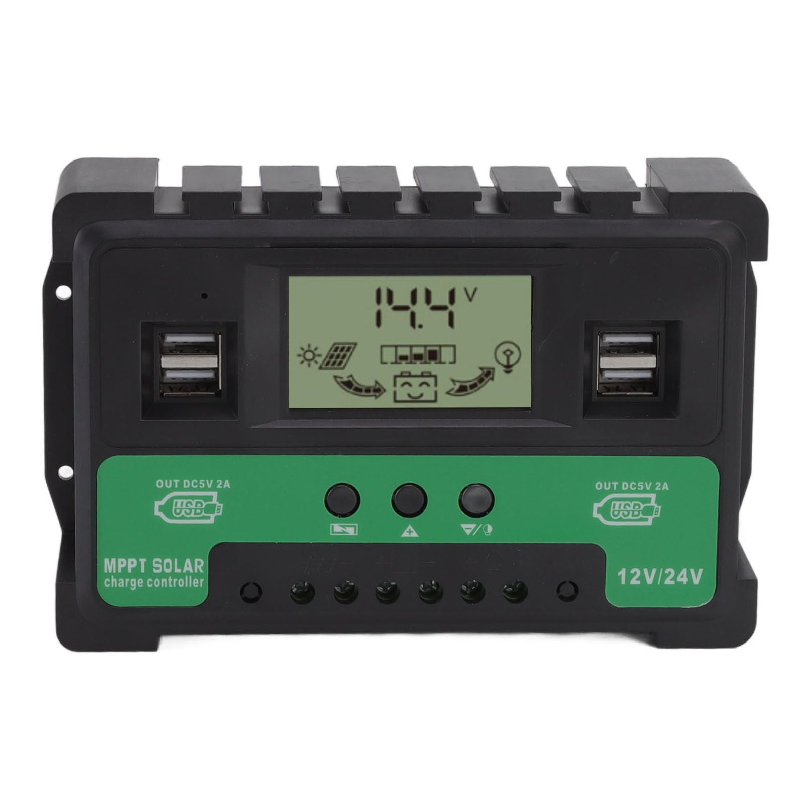 Solar Controller 12V 24V Charge Discharge PV Regulator LCD Display Dual USB Output 30A