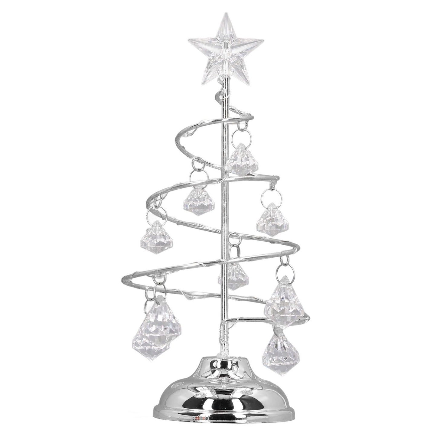 LED Christmas Tree Lamp Small Crystal Decorative Iron Tree Night Light Ornament for Gift Silver White Light