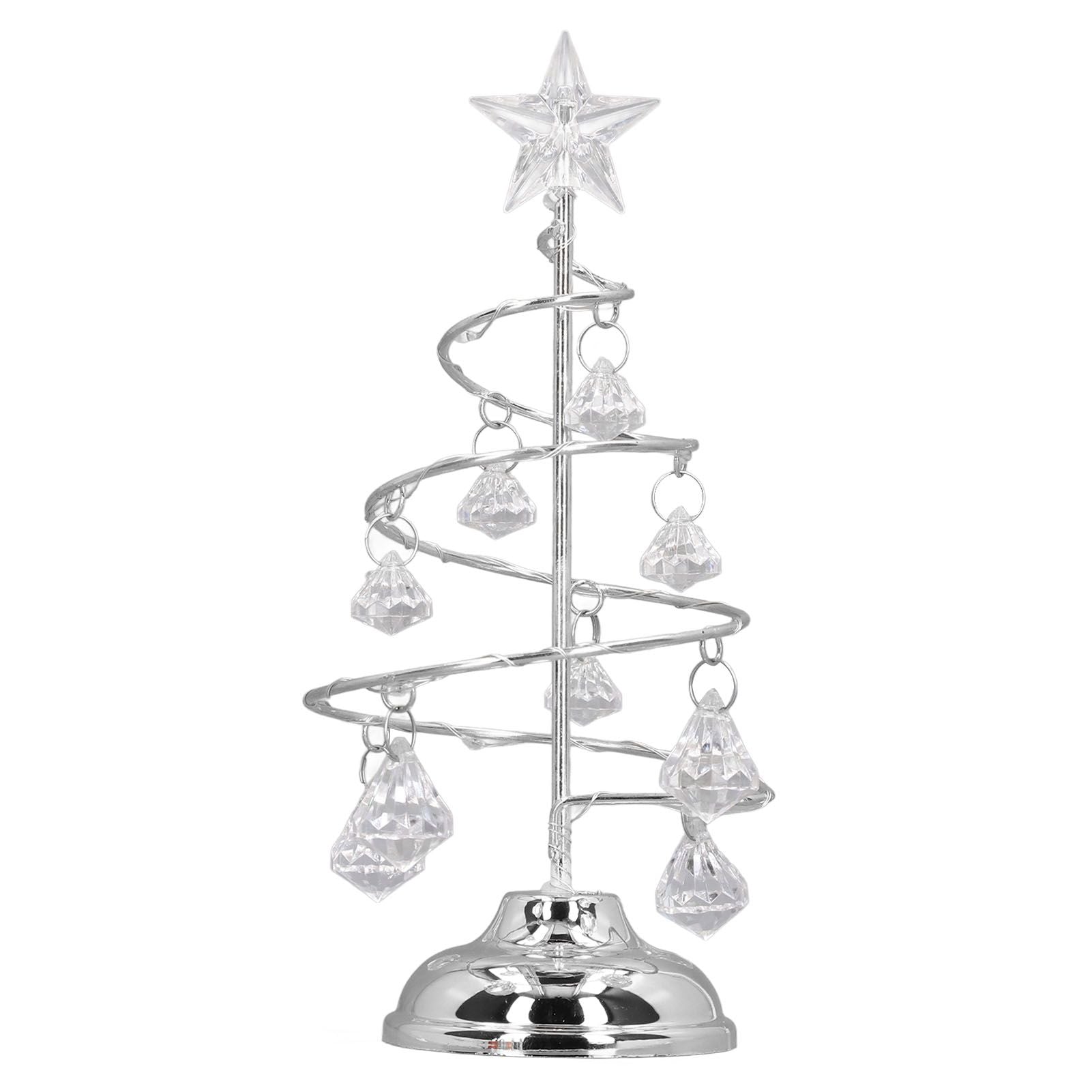 LED Christmas Tree Lamp Small Crystal Decorative Iron Tree Night Light Ornament for Gift Silver White Light