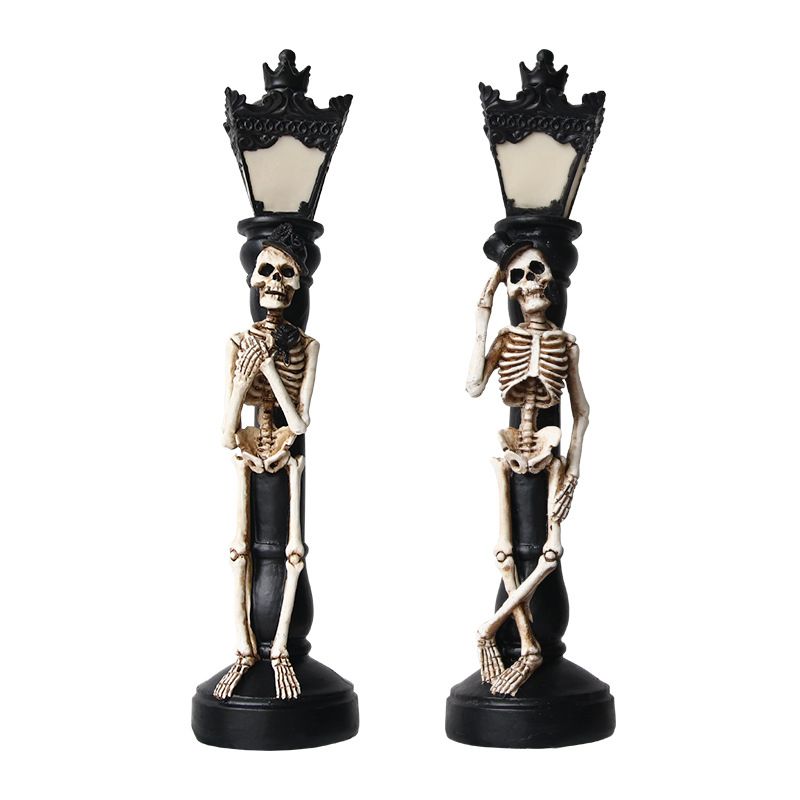 Halloween Skeleton Lamp Resin Decorative Glowing Halloween Ornaments Lamp for Festival Party 1 Pair Skeleton Street Lamps