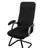 Black polyester fiber chair armrest covers with zipper.