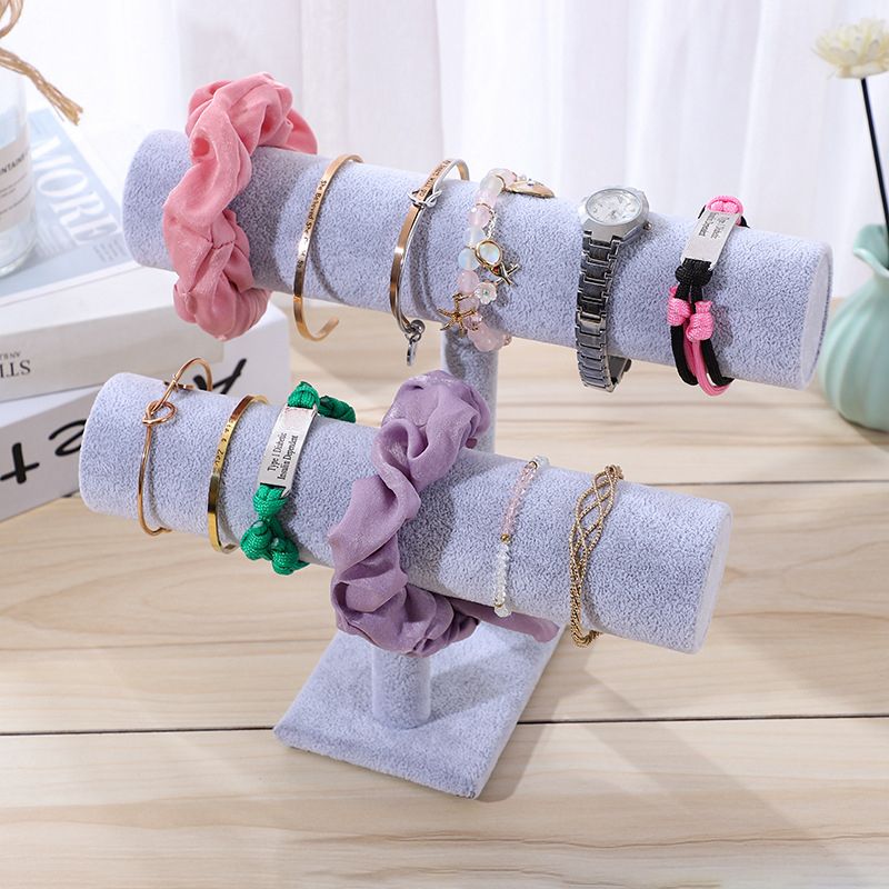 Jewelry Display Stand Simple Fashionable Bracelet Scrunchies Holder for Home Jewelry Store Showcase Grey Double Row