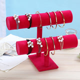 Jewelry Display Stand Simple Fashionable Bracelet Scrunchies Holder for Home Jewelry Store Showcase Rose Red Double Row
