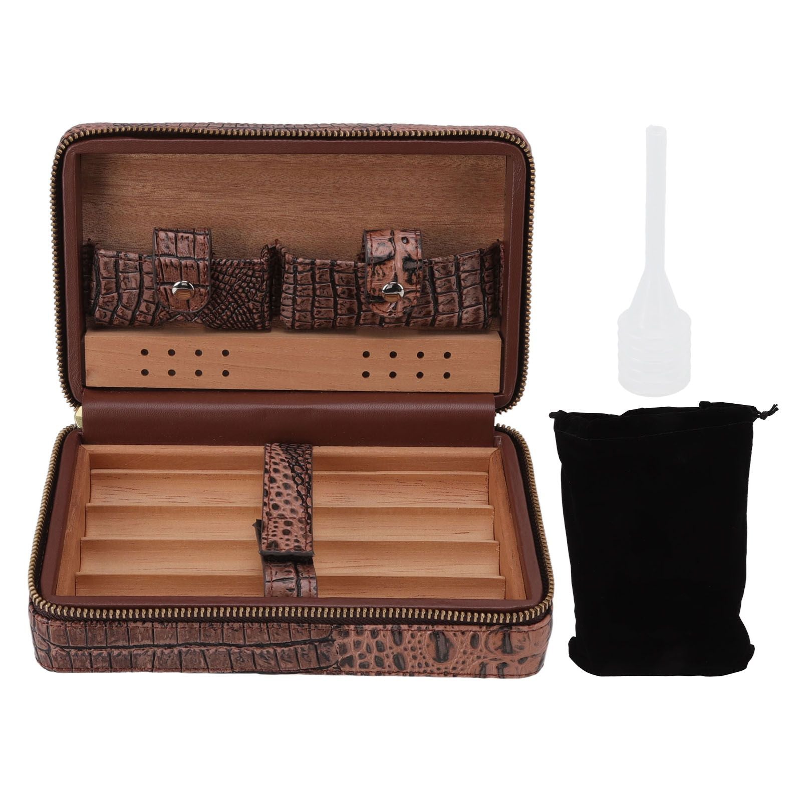Cigar Humidor Case Cigarettes Portable Leather Humidifier Travel Cigar Box with Zipper for 4pcs Cigars