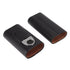 3 Finger Cigar Case Iron Cover Portable Soft Glossy Leather Cigar Holder Case with Cutter for Travel Black