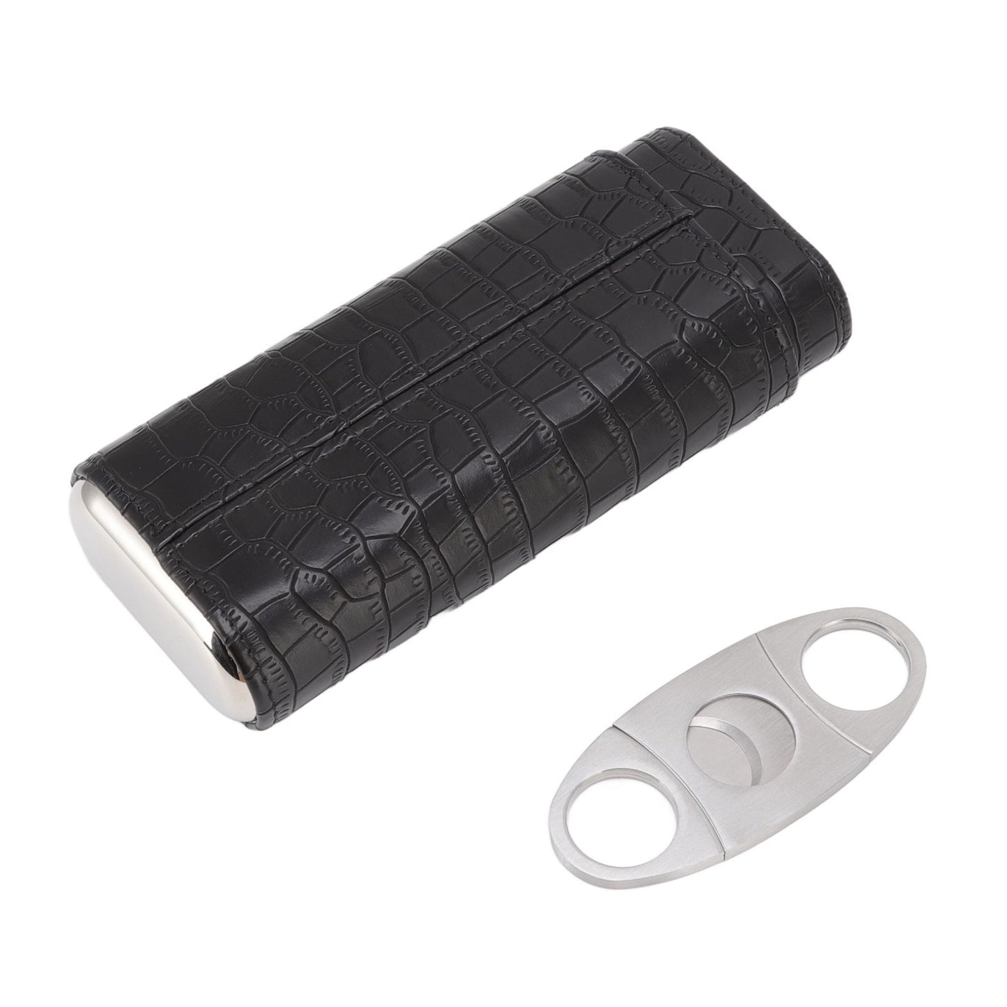 Cigar Leather Case Cedarwood Liner Portable 3pcs Cigar Holder Cigar Humidor Case with Cutter for Travel Black