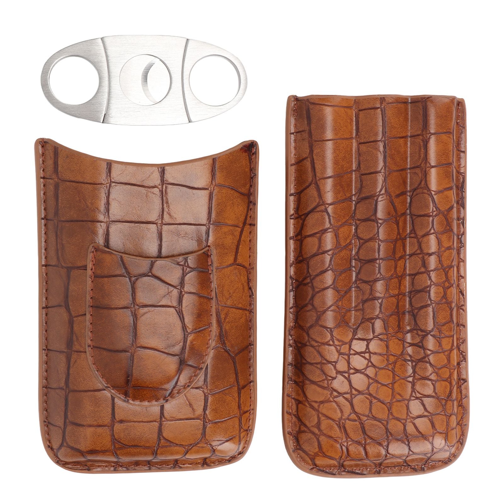 Cigar Leather Case for 3pcs Cigars Portable Travel Cigar Holder with Cutter Set Cigarette Case