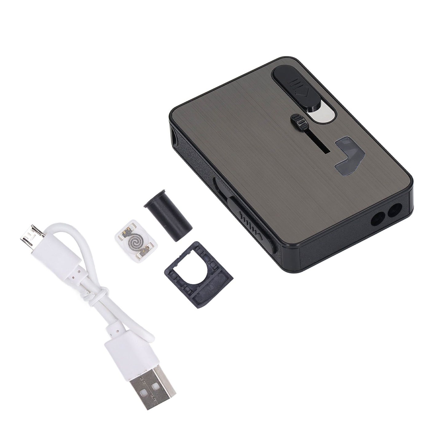 Cigarette Case with Lighter USB Rechargeable Replaceable Cigarette Lighting Wire Black Cigarette Holder
