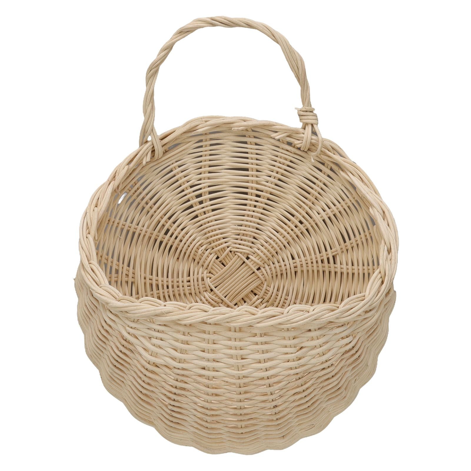 Wall Hanging Rattan Basket Multifunctional Wall Mounted Woven Storage Basket for Home Beige