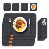 Placemat Cup Mat Set Felt Heat Insulation with Fork Bag Tableware Mat for Home Kitchen Dark Gray