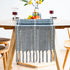 Retro Table Runner Elegant Hand Woven Cotton Linen Dining Table Runner with Tassels for Wedding Home Cross Blue