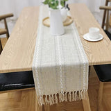 Retro Table Runner Elegant Hand Woven Cotton Linen Dining Table Runner with Tassels for Wedding Home Cross Yellow