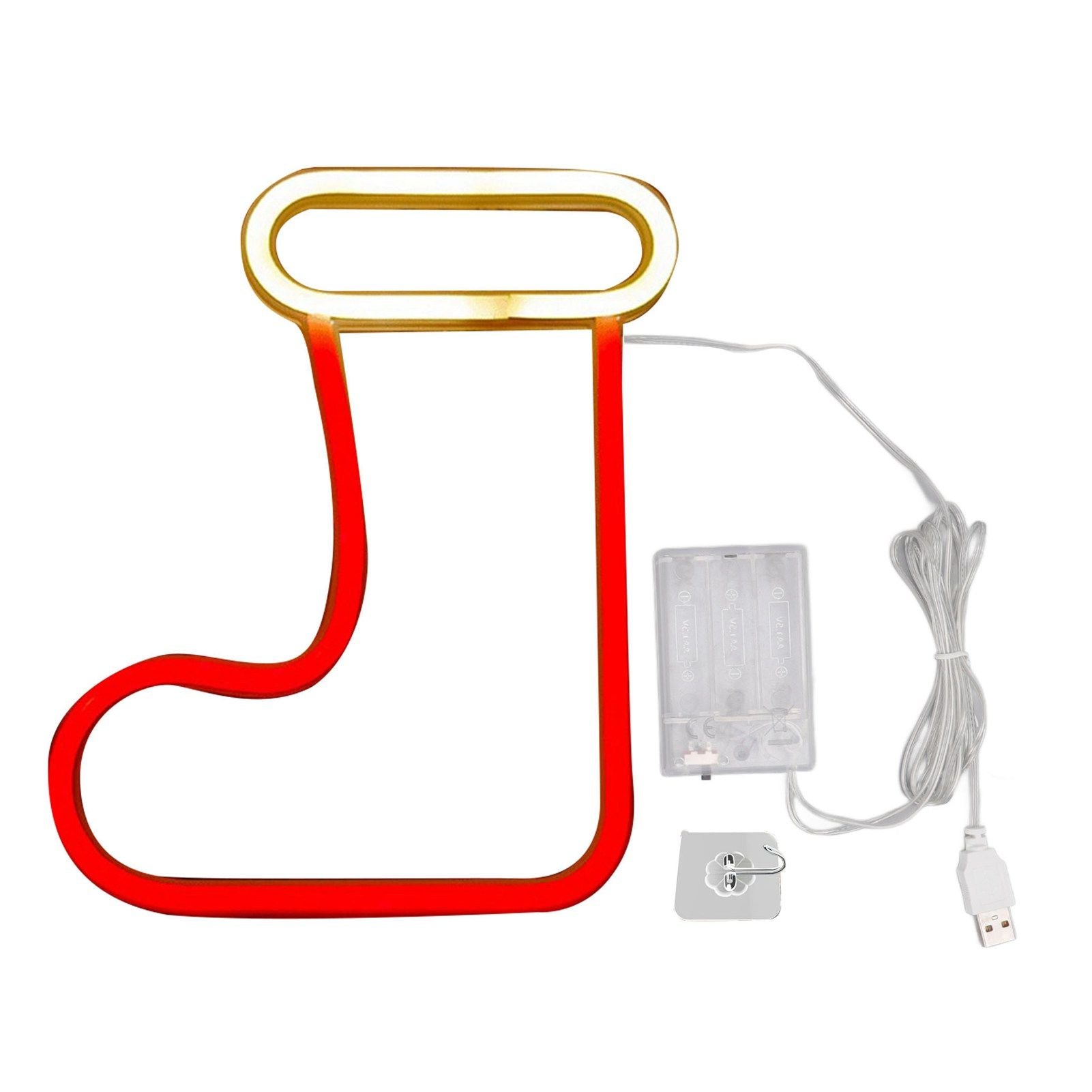 Christmas Neon Light LED Christmas Boot Neon Sign Light Battery Operated USB Charging Wall Decor Light for Party Decoration