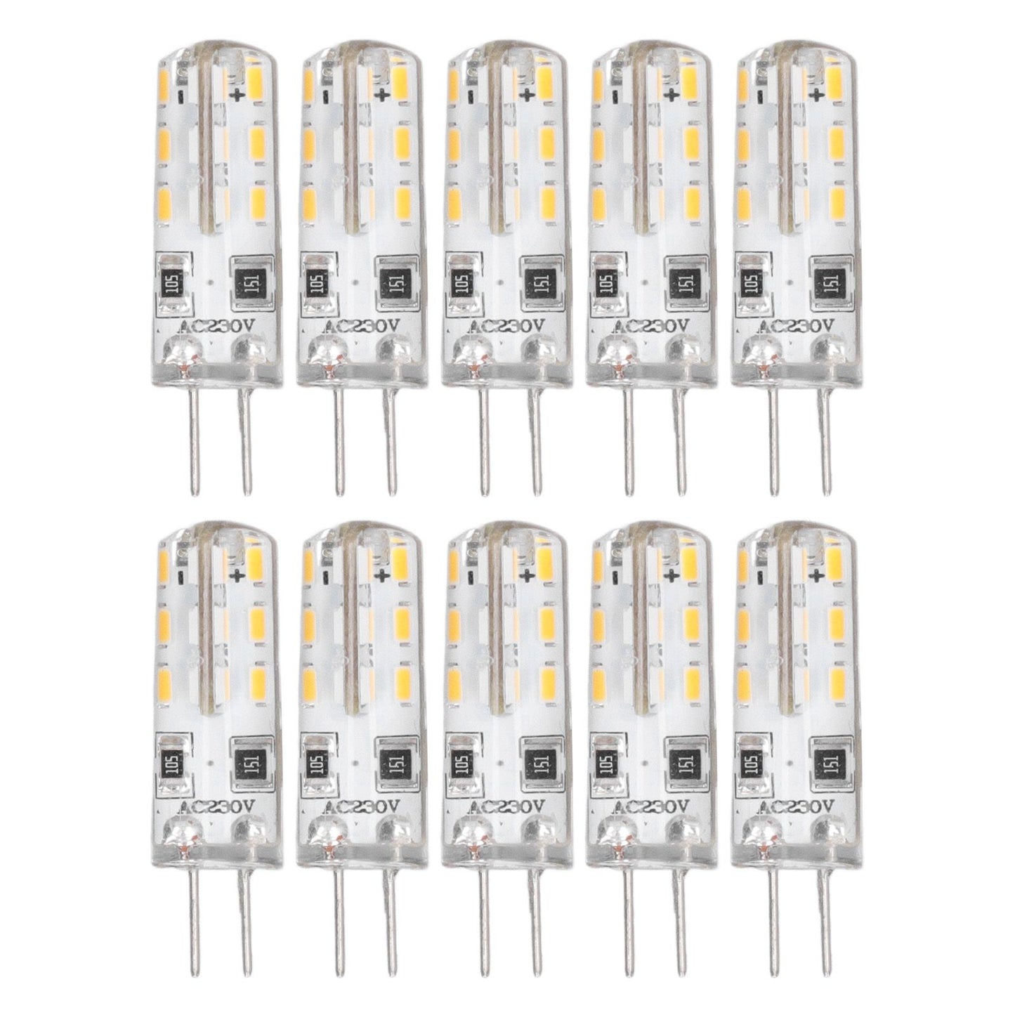 10 Pcs G4 LED Bulbs Bi Pin Base Silicone Warm White 3000K 1.5W AC220V 110LM Landscape Bulbs Replacement