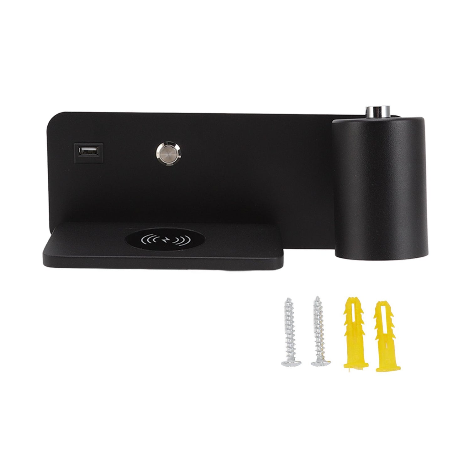 LED Wall Light USB Interface Wireless Charging LED Wall Lamp for Living Room Bedroom 85‑265V Black Right