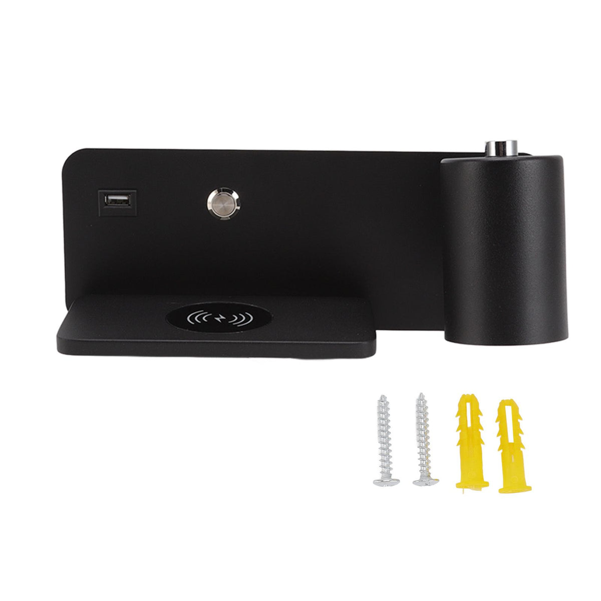 LED Wall Light USB Interface Wireless Charging LED Wall Lamp for Living Room Bedroom 85‑265V Black Right