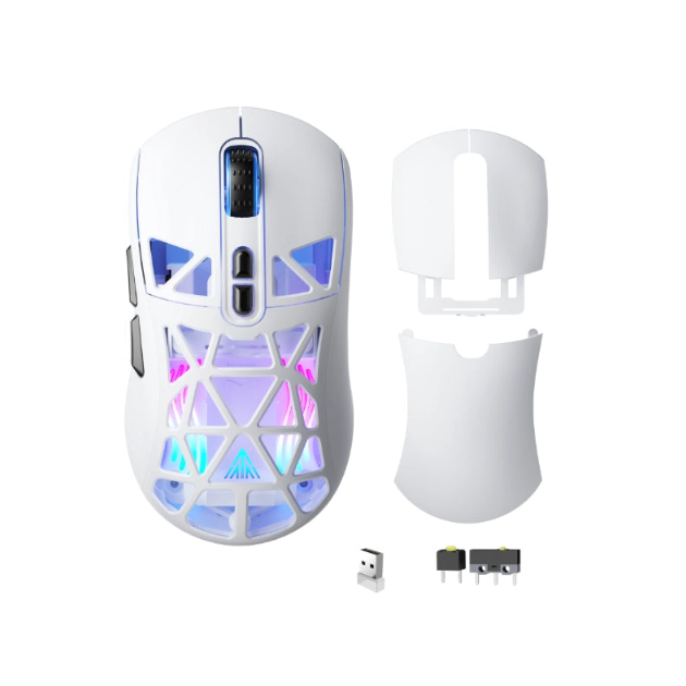 SM802 Tri‑Mode Gaming Mouse, Adjustable DPI, RGB Backlight, Ergonomic Wireless Mouse,white