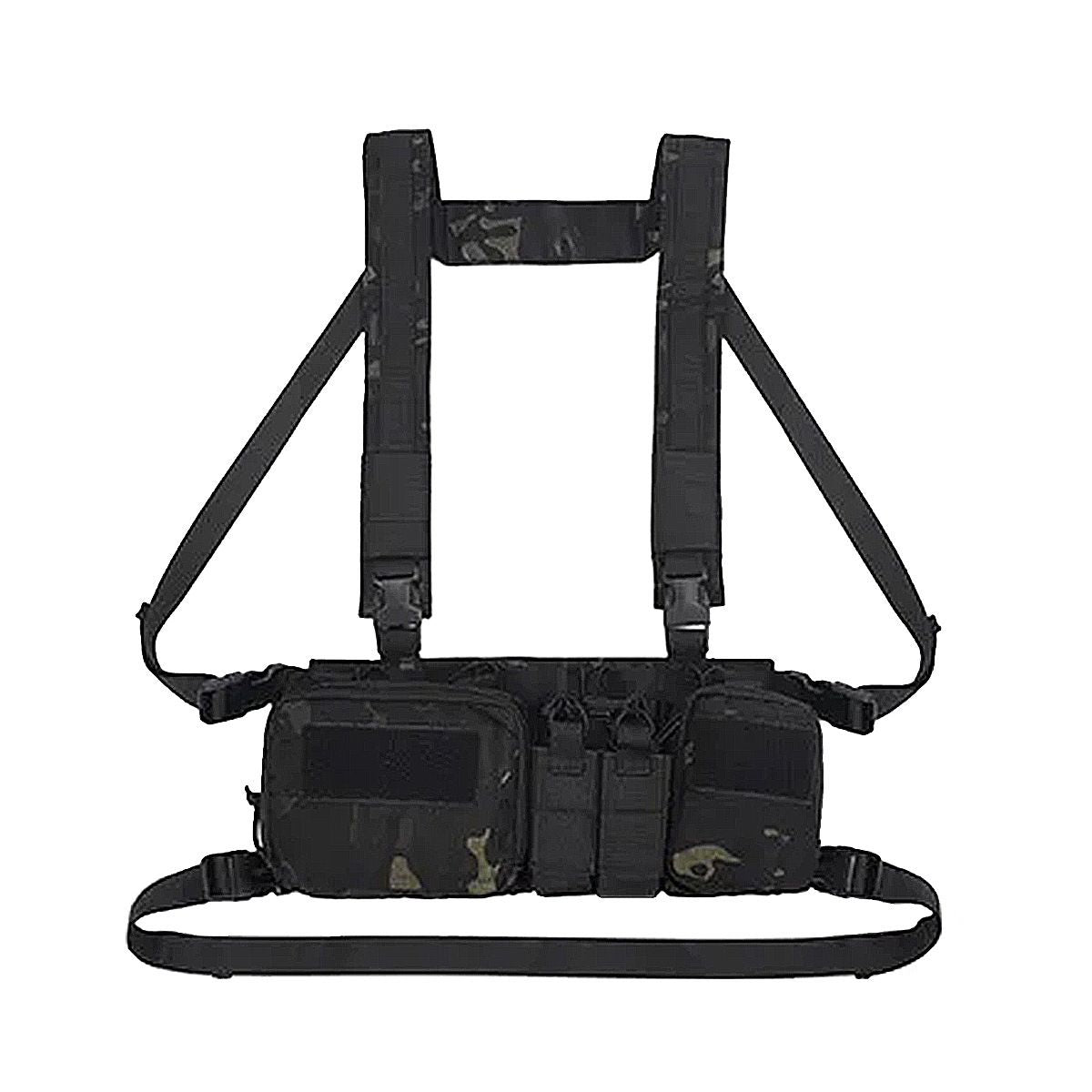 Tactical Chest Vest Rig Bag Field Training Vest Multifunctional Camouflage Strap with Multi-Pocket Outdoor Camping CS Match Pack - Black Camouflage