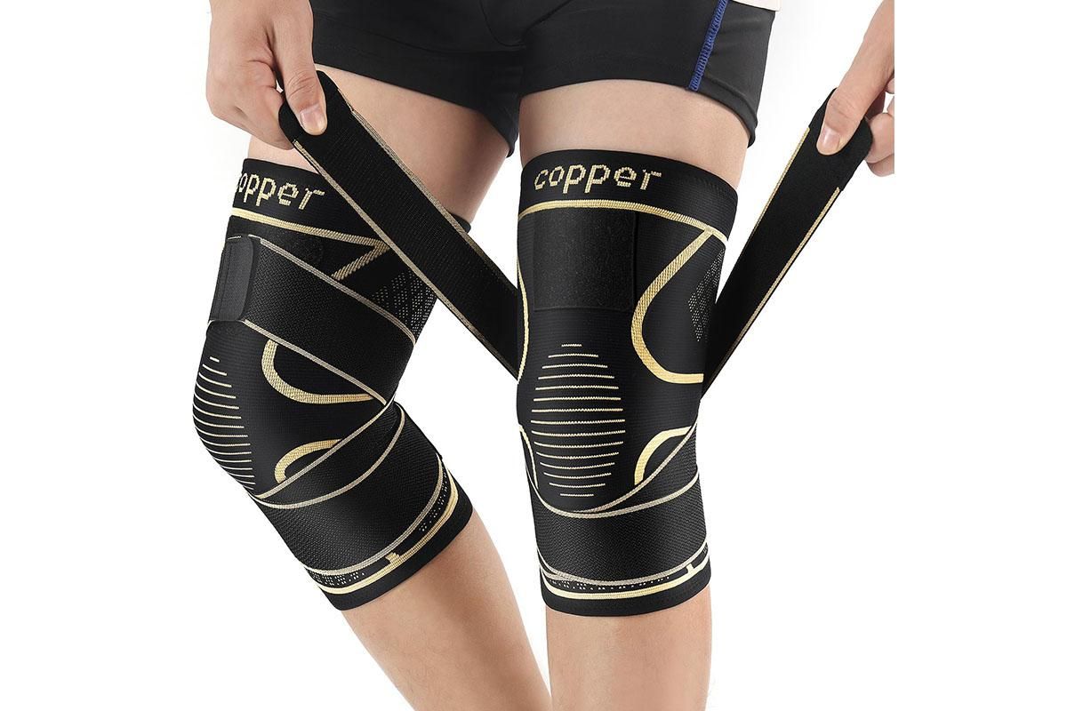 2 Pack Copper Knee Braces with Strap for Knee Pain Women Men Knee Support - M