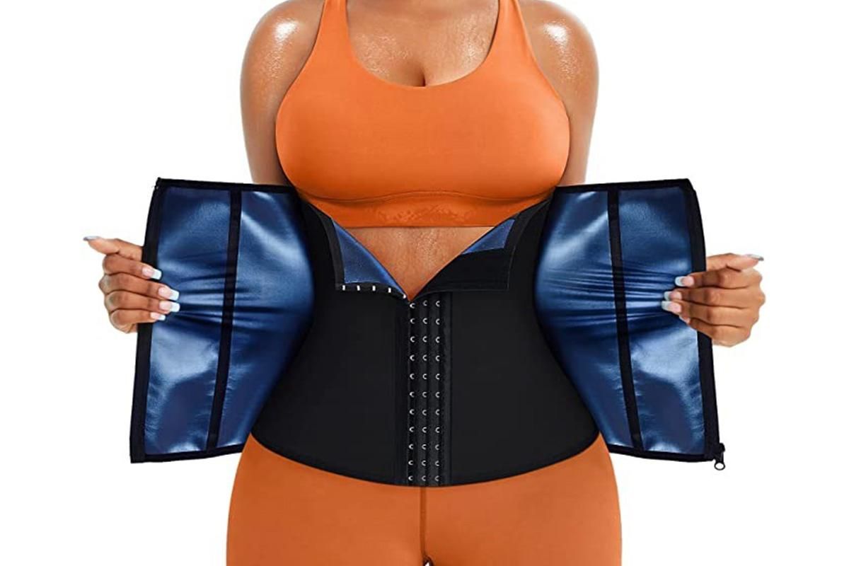 Women's Workout Waist Trainer - 3-Row Hook & Zip Slimming Belt for Yoga & Fitness - Blue & L