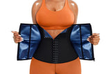 Women's Workout Waist Trainer - 3-Row Hook & Zip Slimming Belt for Yoga & Fitness - Blue & XL