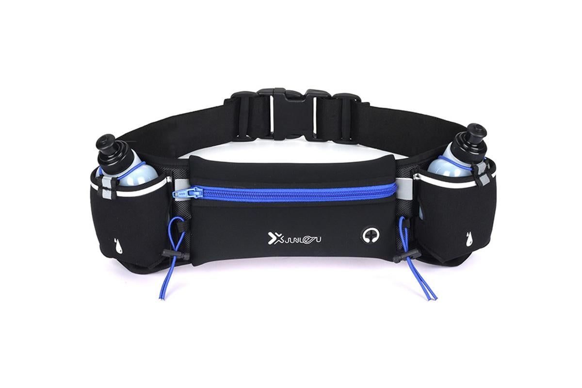 Hydration Running Belt with 2 Water Bottles and Phone Pouch for Marathon Hiking - Blue