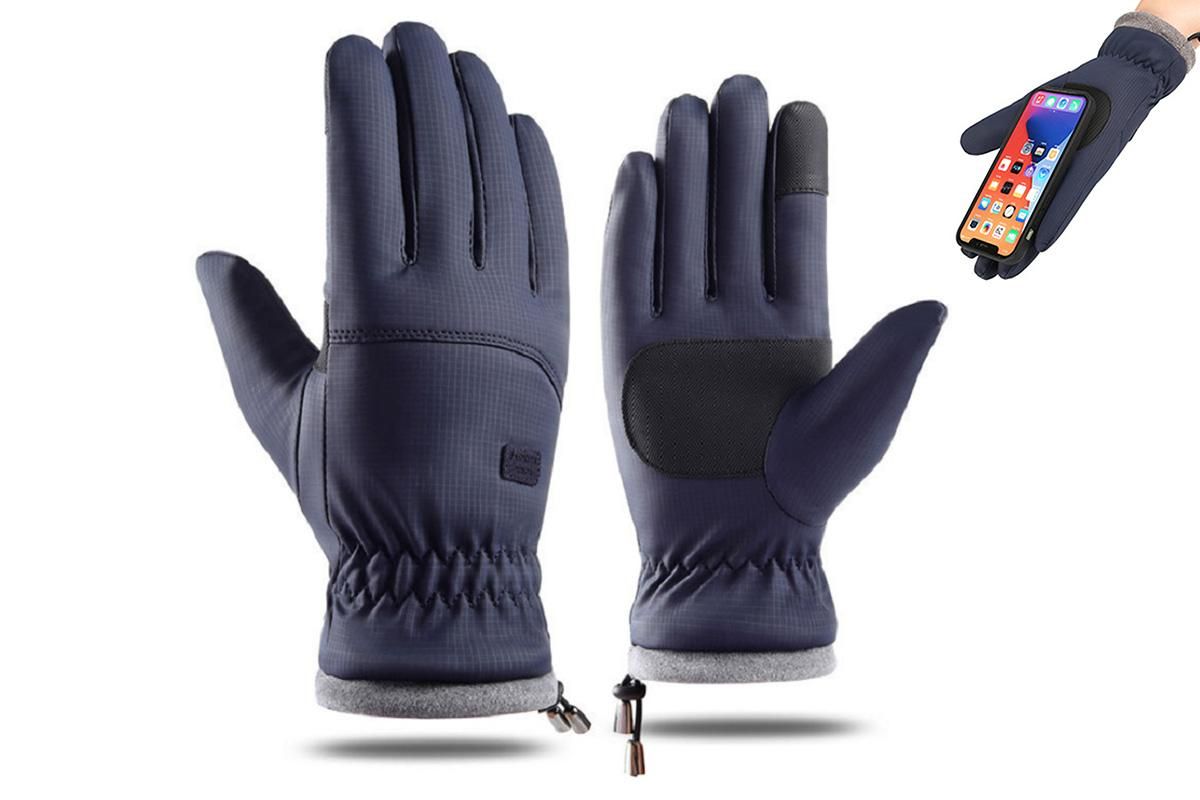Winter Water Repellent Ski Snow Warm Gloves with Touchscreen Fingers - Blue