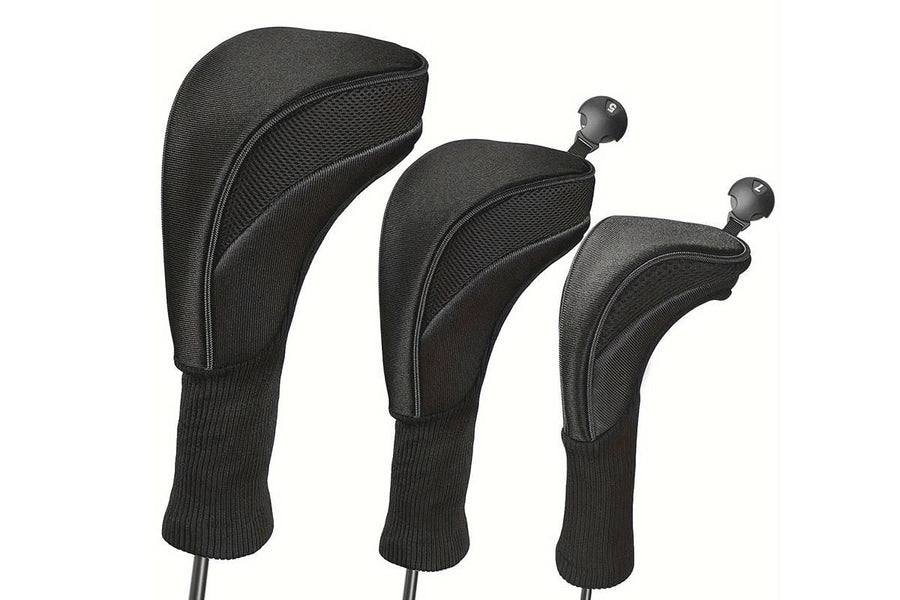 3Pcs Set Golf Club Head Cover for Woods and Driver with Interchangeable Tags 3 4 5 7 X - Black
