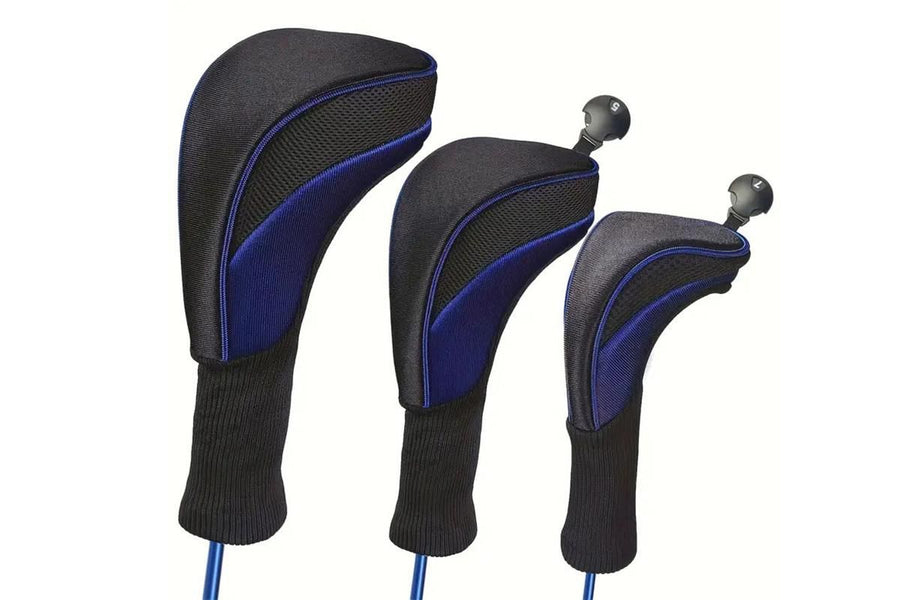3Pcs Set Golf Club Head Cover for Woods and Driver with Interchangeable Tags 3 4 5 7 X - Blue