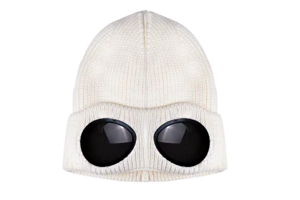Winter Ski Hat with Goggles - Thermal Knit Beanie for Men & Women - White