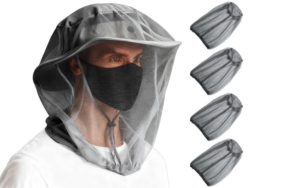 5Pcs Mosquito Head Net Bug Net Hat for Camping Hiking Fishing Gardening - Light Gray
